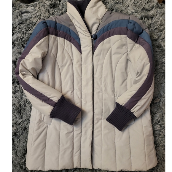 80s Mulberry Street Puffer Coat Like New sz 22.5 Pale Grey, Purple & Blue - Picture 4 of 9